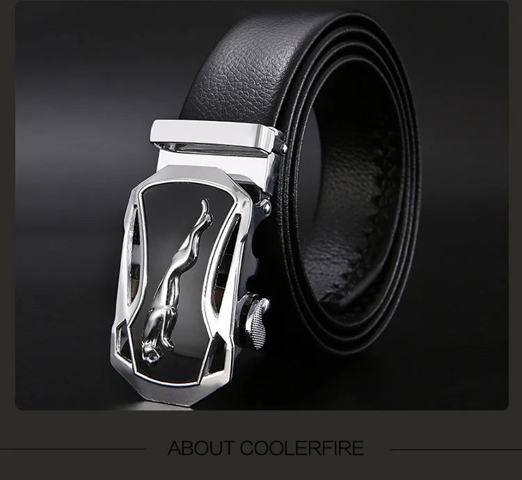 Men Leather Belt - Automatic Buckle Metal Luxury Business Casual Strap - ZOOMNSTORE
