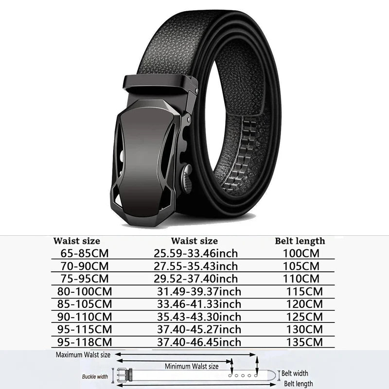 Men Leather Belt - Automatic Buckle Metal Luxury Business Casual Strap - ZOOMNSTORE