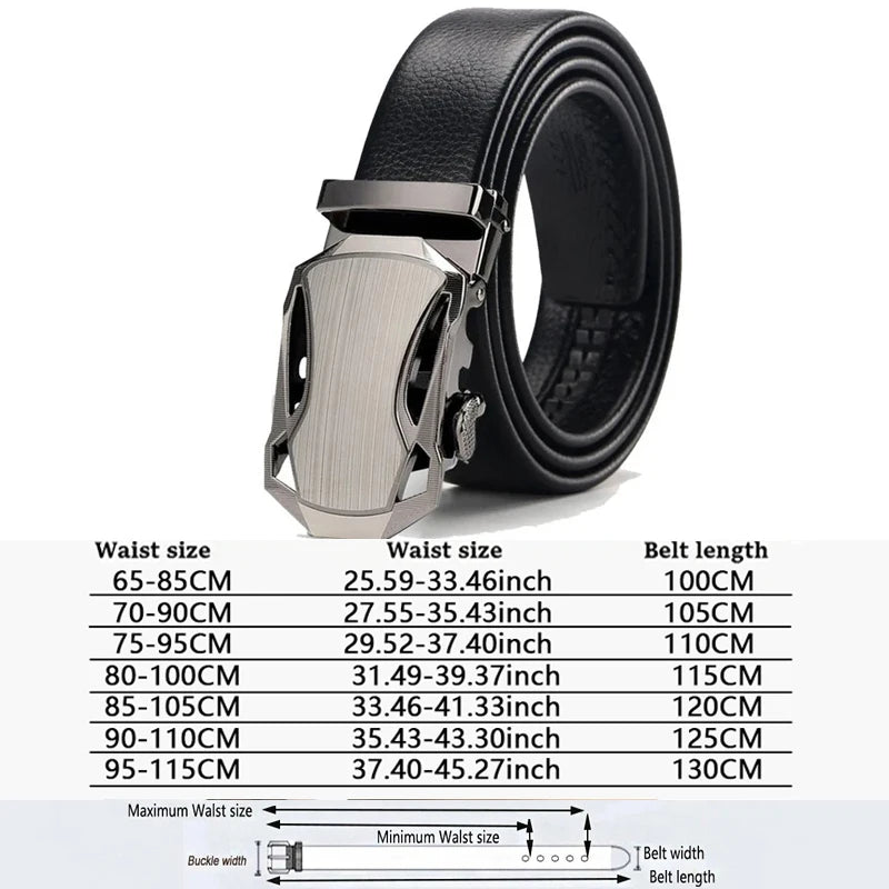 Men Leather Belt - Automatic Buckle Metal Luxury Business Casual Strap - ZOOMNSTORE