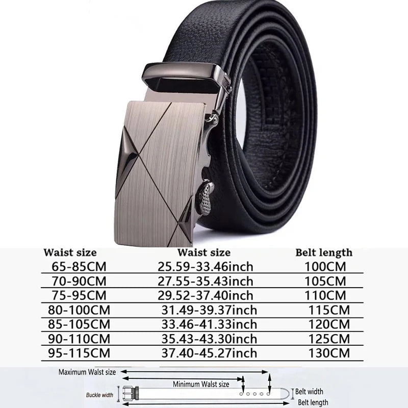 Men Leather Belt - Automatic Buckle Metal Luxury Business Casual Strap - ZOOMNSTORE