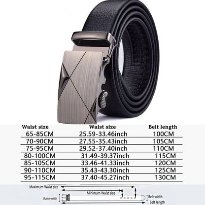Men Leather Belt - Automatic Buckle Metal Luxury Business Casual Strap - ZOOMNSTORE