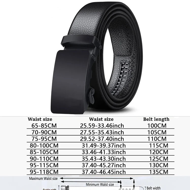 Men Leather Belt - Automatic Buckle Metal Luxury Business Casual Strap - ZOOMNSTORE