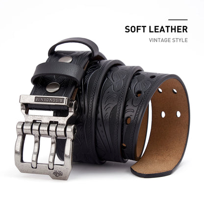 Men Leather Belt – Genuine Cow Split Leather With Retro Pin Buckle | Durable Metal Buckle - ZOOMNSTORE