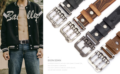 Men Leather Belt – Genuine Cow Split Leather With Retro Pin Buckle | Durable Metal Buckle - ZOOMNSTORE