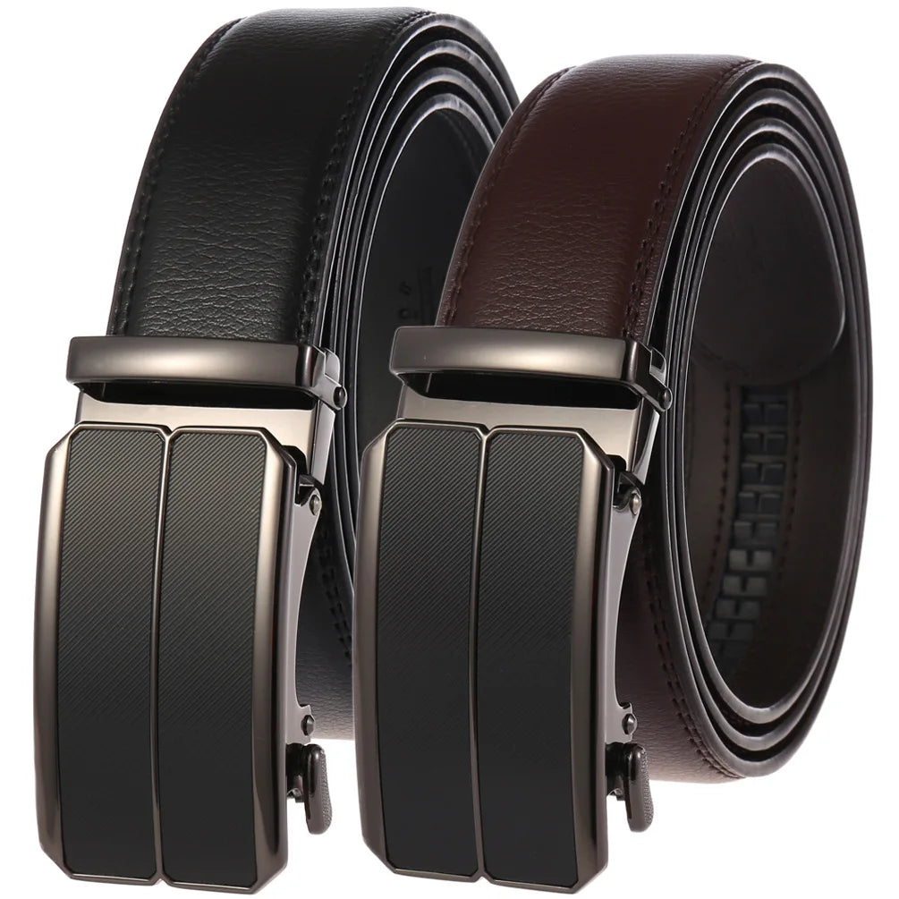 Men Leather Belt - Genuine Leather Strap With Automatic Buckle | Metal Alloy Luxury Design - ZOOMNSTORE