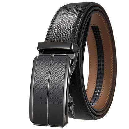 Men Leather Belt - Genuine Leather Strap With Automatic Buckle | Metal Alloy Luxury Design - ZOOMNSTORE