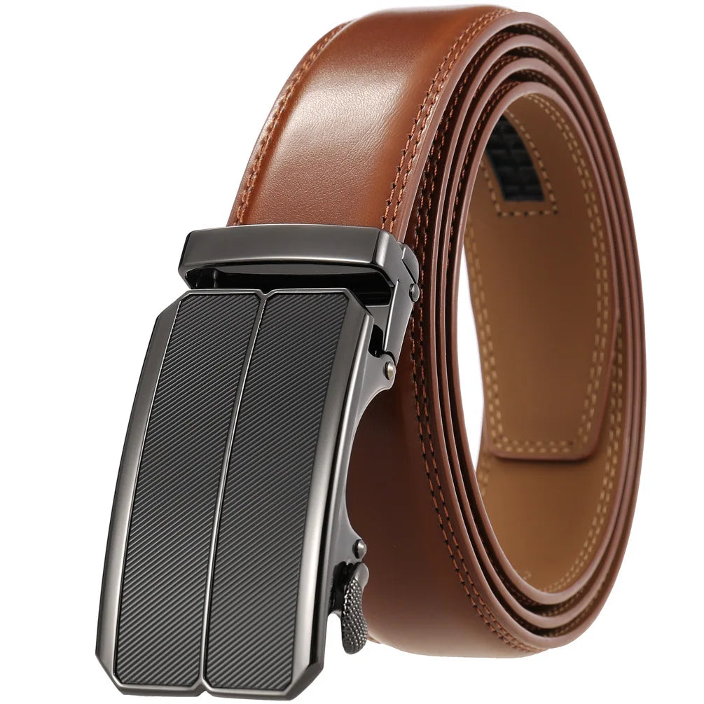 Men Leather Belt - Genuine Leather Strap With Automatic Buckle | Metal Alloy Luxury Design - ZOOMNSTORE