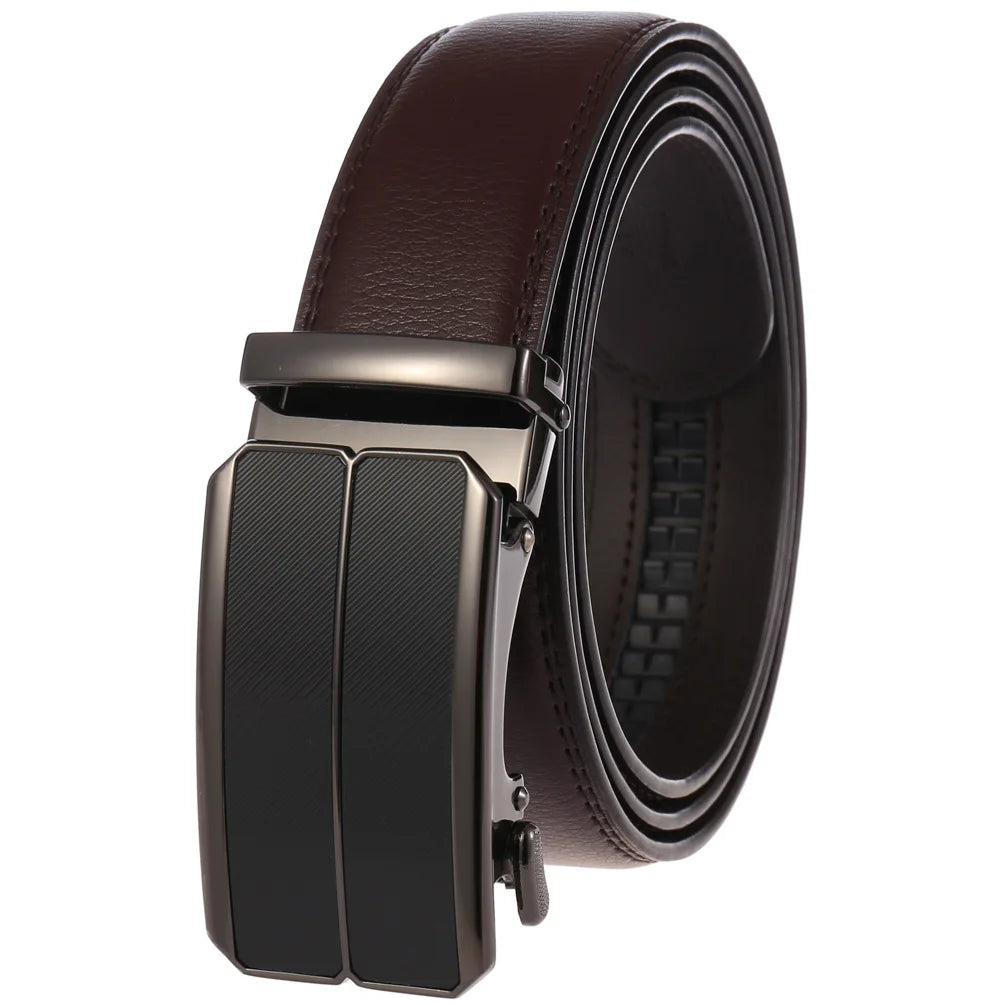Men Leather Belt - Genuine Leather Strap With Automatic Buckle | Metal Alloy Luxury Design - ZOOMNSTORE