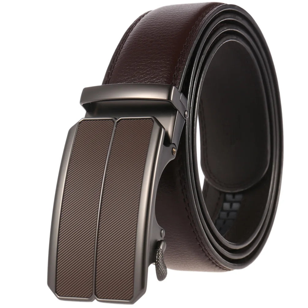 Men Leather Belt - Genuine Leather Strap With Automatic Buckle | Metal Alloy Luxury Design - ZOOMNSTORE