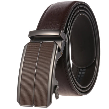 Men Leather Belt - Genuine Leather Strap With Automatic Buckle | Metal Alloy Luxury Design - ZOOMNSTORE