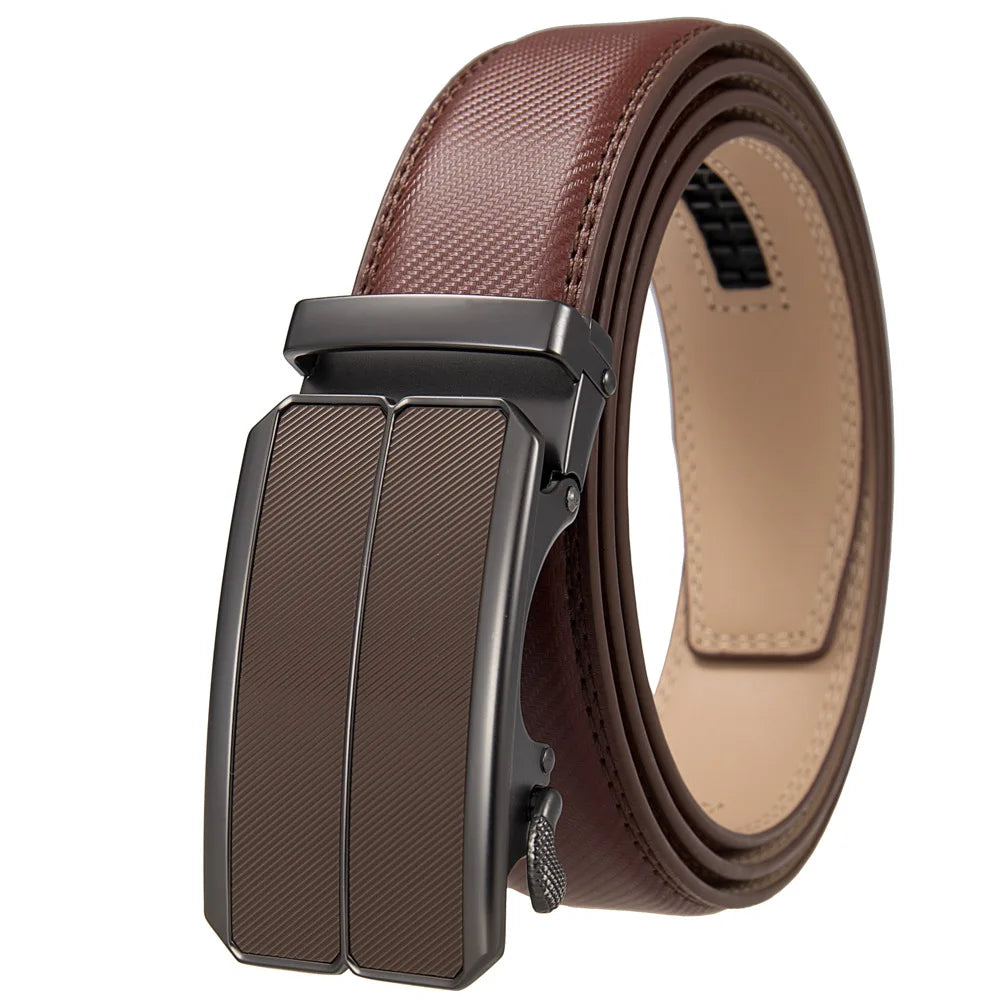 Men Leather Belt - Genuine Leather Strap With Automatic Buckle | Metal Alloy Luxury Design - ZOOMNSTORE