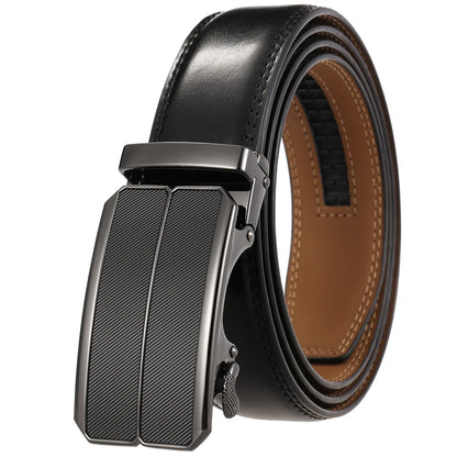 Men Leather Belt - Genuine Leather Strap With Automatic Buckle | Metal Alloy Luxury Design - ZOOMNSTORE