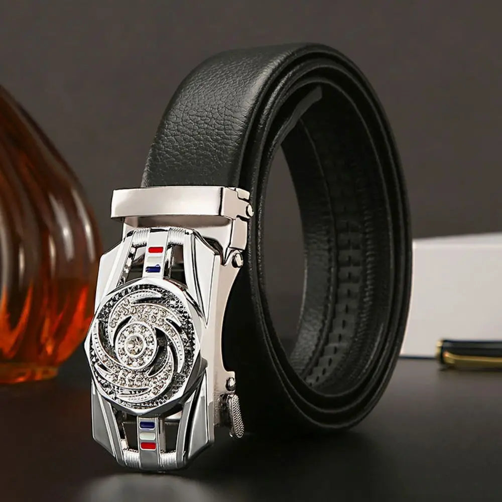 Mens Luxury Leather Belt - Automatic Buckle with Rhinestone Decoration - ZOOMNSTORE