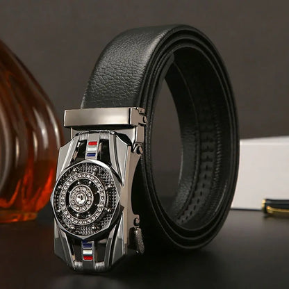 Mens Luxury Leather Belt - Automatic Buckle with Rhinestone Decoration - ZOOMNSTORE