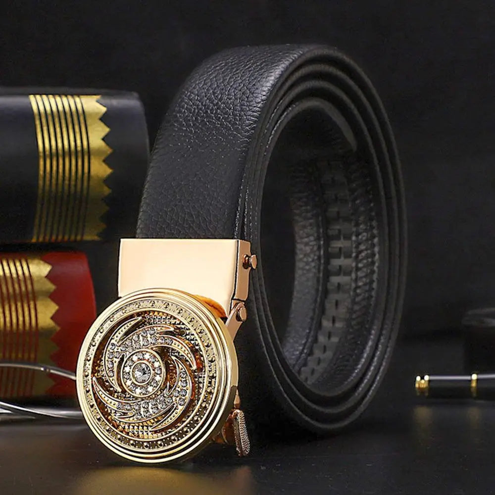 Mens Luxury Leather Belt - Automatic Buckle with Rhinestone Decoration - ZOOMNSTORE
