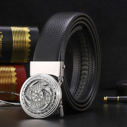 Mens Luxury Leather Belt - Automatic Buckle with Rhinestone Decoration - ZOOMNSTORE