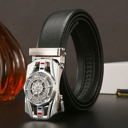 Mens Luxury Leather Belt - Automatic Buckle with Rhinestone Decoration - ZOOMNSTORE