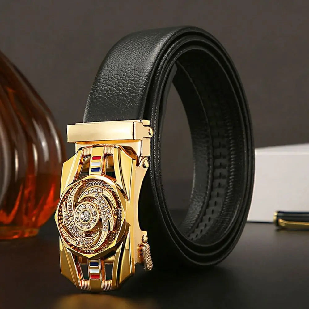 Mens Luxury Leather Belt - Automatic Buckle with Rhinestone Decoration - ZOOMNSTORE
