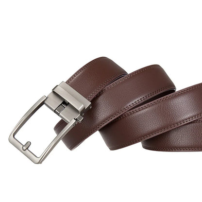 Men Leather Belts - Luxury Cowskin Leather Belt With Automatic Buckle 3.5cm Width - ZOOMNSTORE