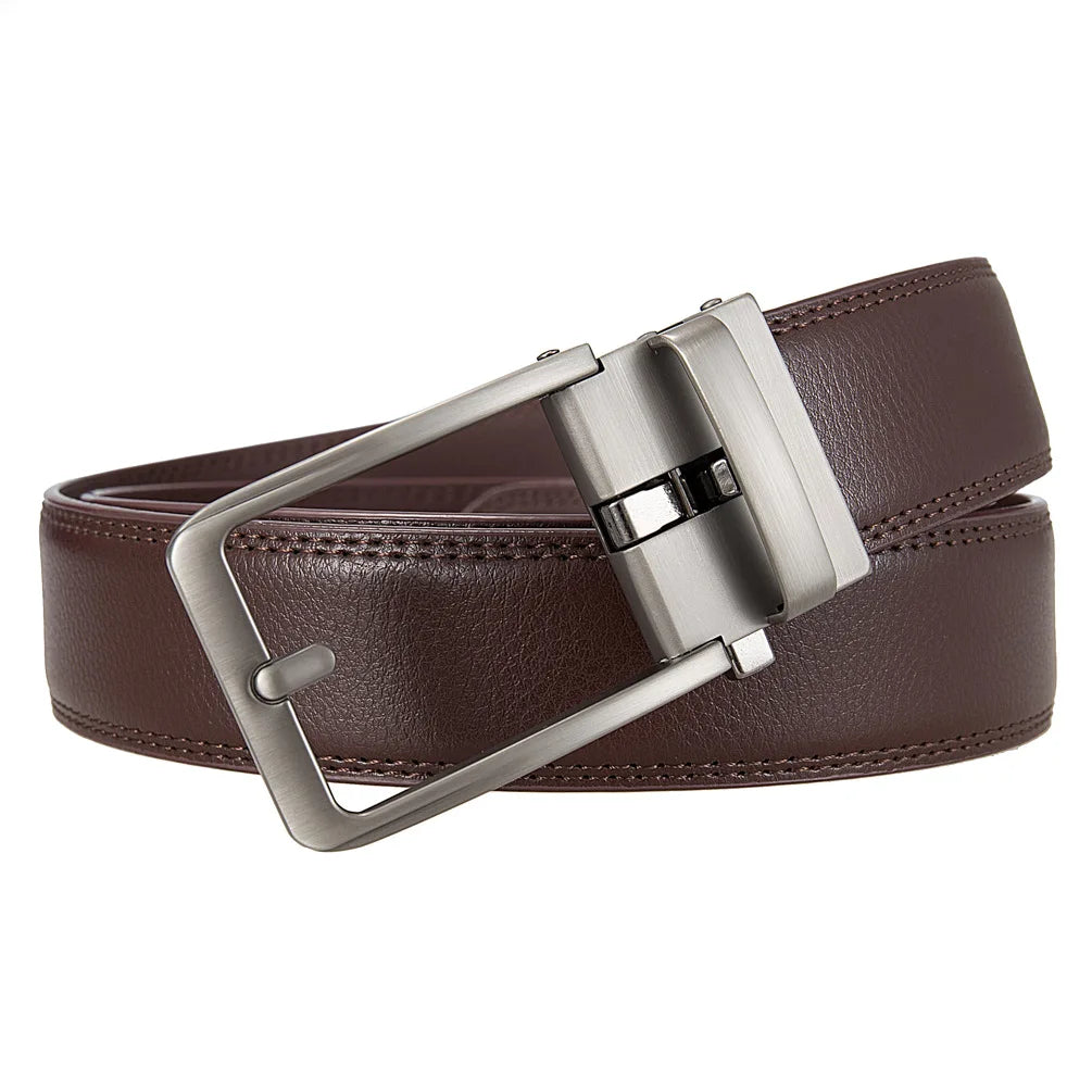 Men Leather Belts - Luxury Cowskin Leather Belt With Automatic Buckle 3.5cm Width - ZOOMNSTORE