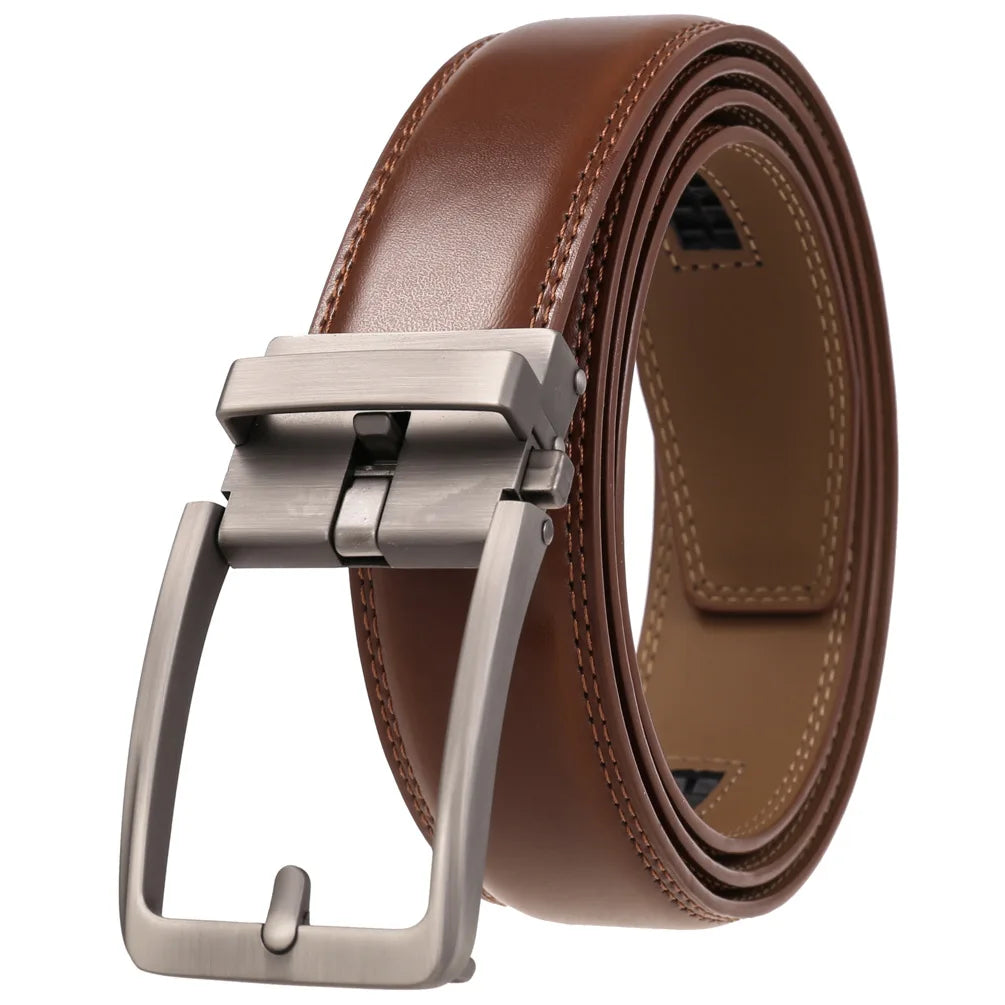 Men Leather Belts - Luxury Cowskin Leather Belt With Automatic Buckle 3.5cm Width - ZOOMNSTORE