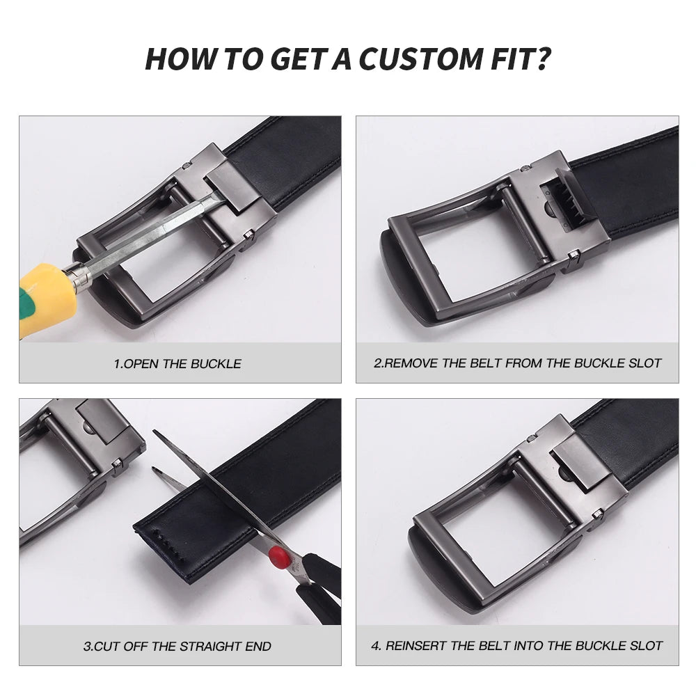 Men Leather Belts - Luxury Cowskin Leather Belt With Automatic Buckle 3.5cm Width - ZOOMNSTORE