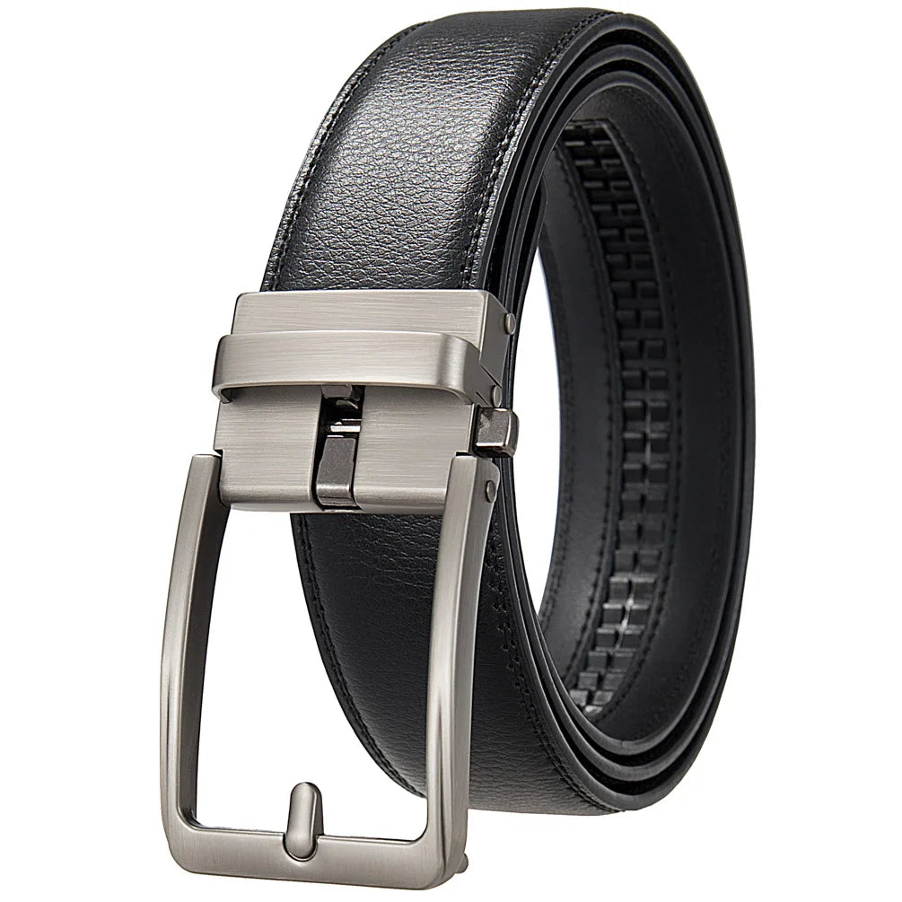 Men Leather Belts - Luxury Cowskin Leather Belt With Automatic Buckle 3.5cm Width - ZOOMNSTORE