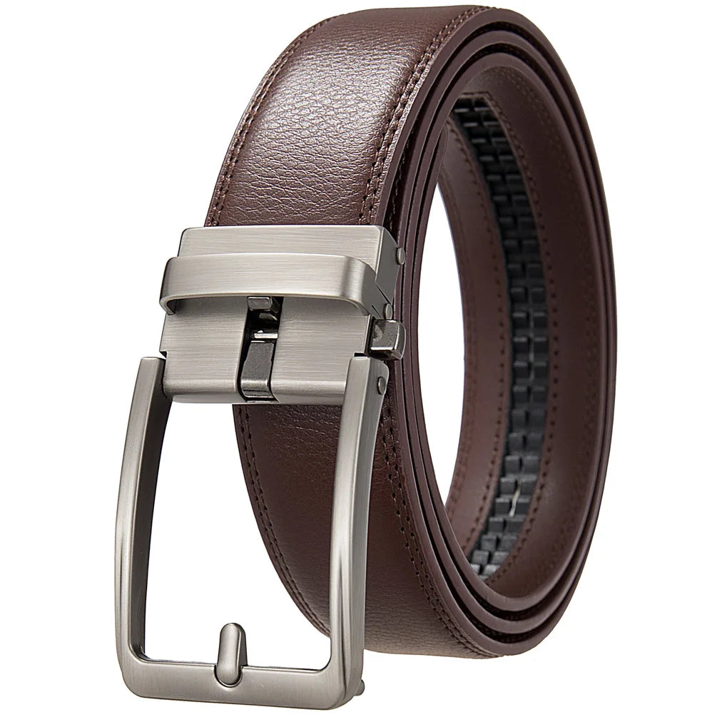 Men Leather Belts - Luxury Cowskin Leather Belt With Automatic Buckle 3.5cm Width - ZOOMNSTORE