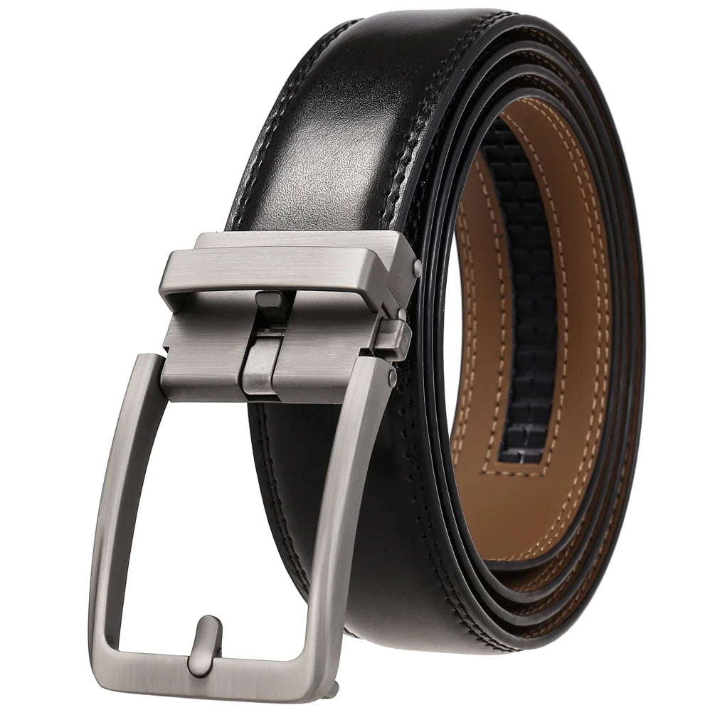 Men Leather Belts - Luxury Cowskin Leather Belt With Automatic Buckle 3.5cm Width - ZOOMNSTORE