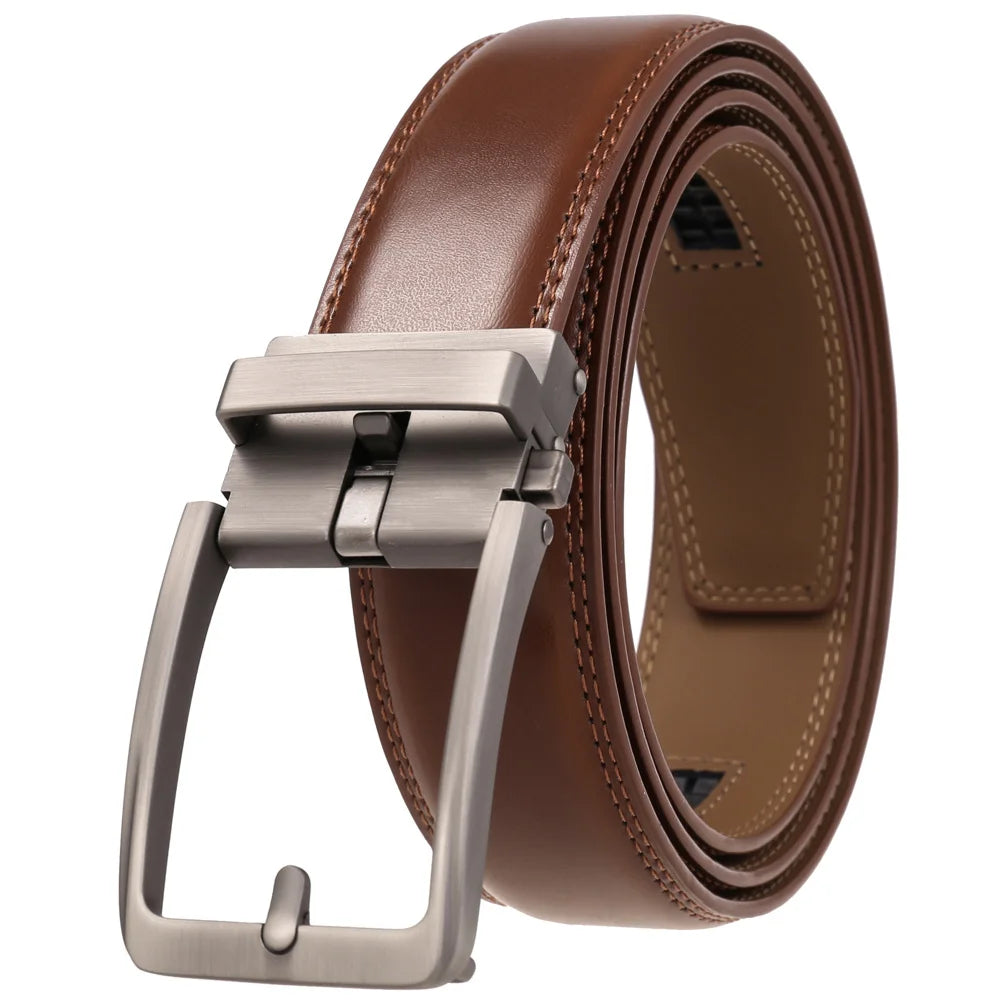 Men Leather Belts - Luxury Cowskin Leather Belt With Automatic Buckle 3.5cm Width - ZOOMNSTORE