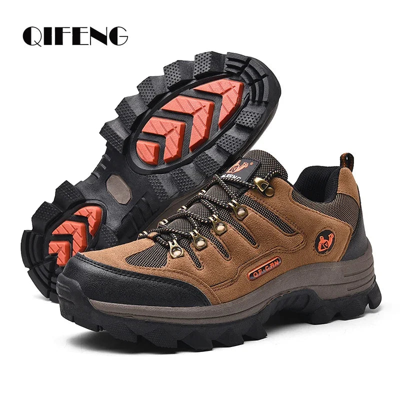 Mens Leather Casual Hiking Shoes - Non-Slip Trekking Sneakers - ZOOMNSTORE