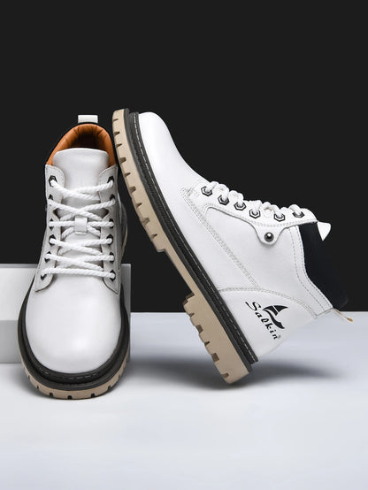 Men Leather Hiking Boots - Handmade Ankle Outdoor Boots With Rubber Outsole - ZOOMNSTORE