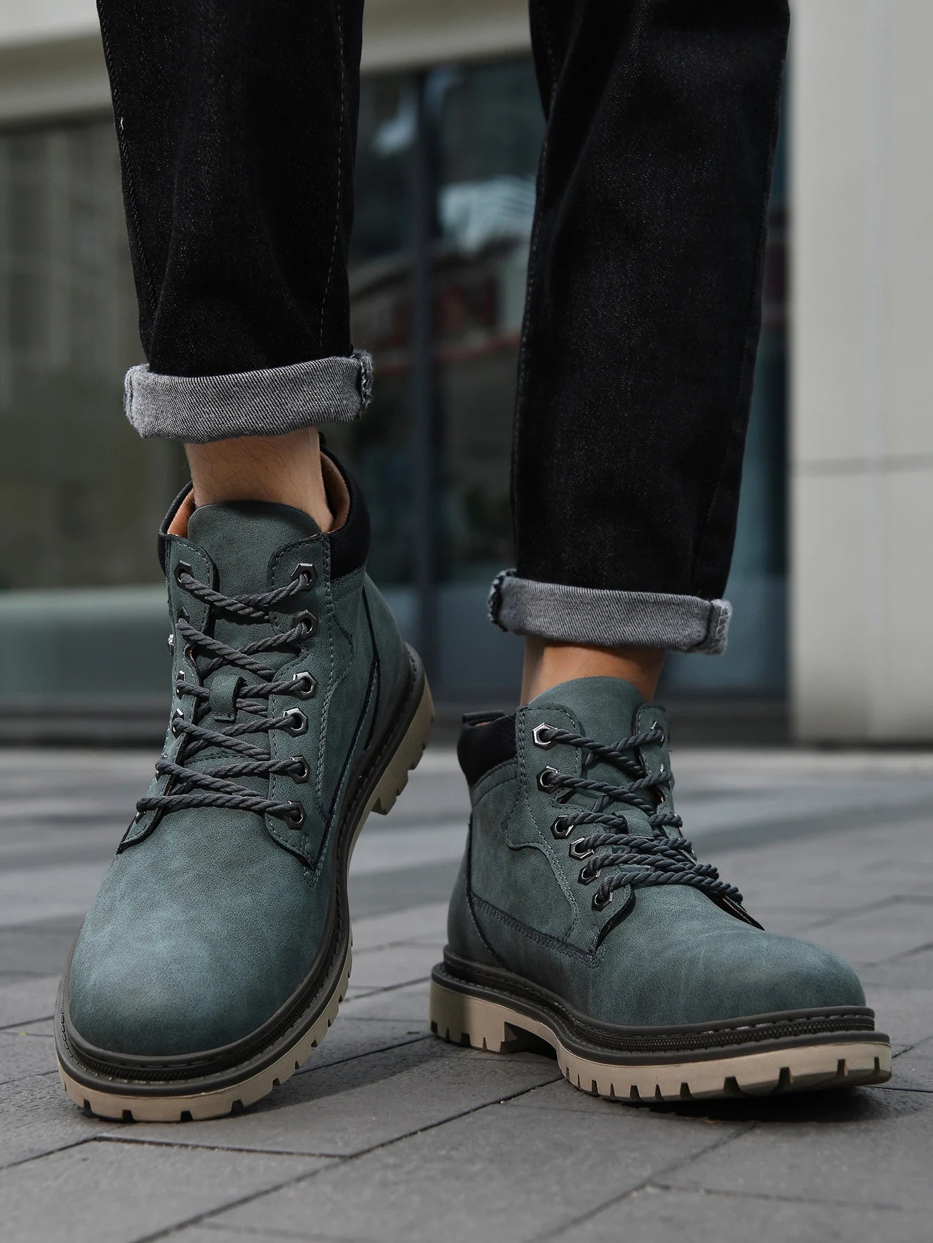 Men Leather Hiking Boots - Handmade Ankle Outdoor Boots With Rubber Outsole - ZOOMNSTORE