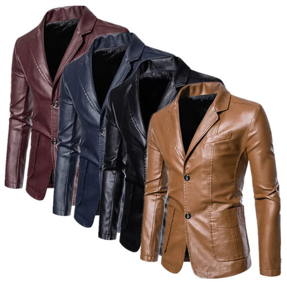 Mens Casual Leather Jacket - 2024 Fashion Slim Fit Coat 5XL BlackKahki - ZOOMNSTORE