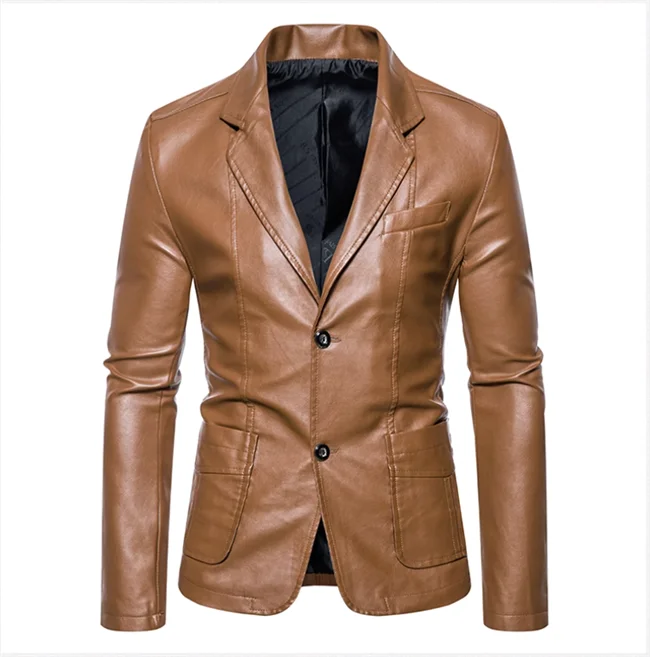 Mens Casual Leather Jacket - 2024 Fashion Slim Fit Coat 5XL BlackKahki - ZOOMNSTORE