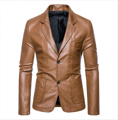 Mens Casual Leather Jacket - 2024 Fashion Slim Fit Coat 5XL BlackKahki - ZOOMNSTORE