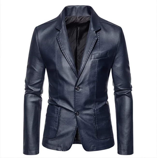 Mens Casual Leather Jacket - 2024 Fashion Slim Fit Coat 5XL BlackKahki - ZOOMNSTORE