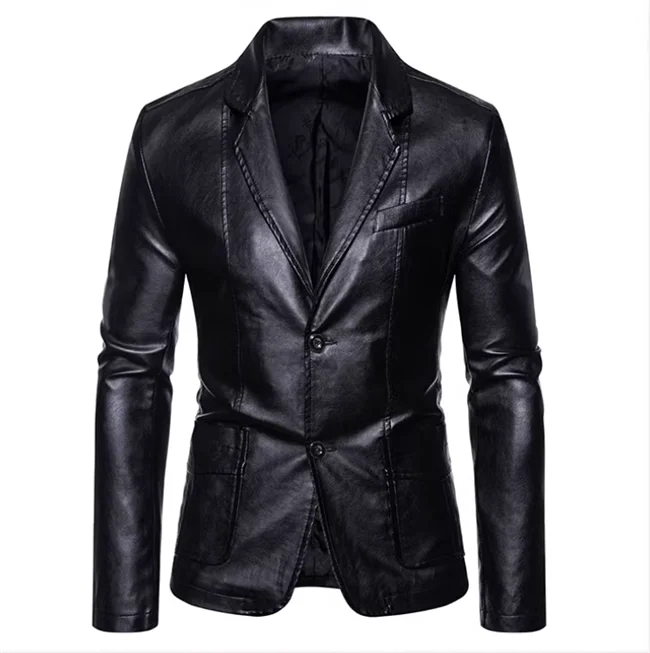 Mens Casual Leather Jacket - 2024 Fashion Slim Fit Coat 5XL BlackKahki - ZOOMNSTORE