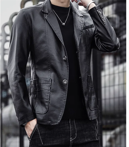 Mens Casual Leather Jacket - 2024 Fashion Slim Fit Coat 5XL BlackKahki - ZOOMNSTORE