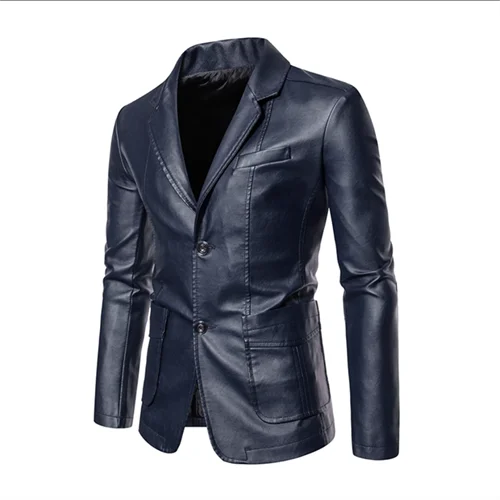 Mens Casual Leather Jacket - 2024 Fashion Slim Fit Coat 5XL BlackKahki - ZOOMNSTORE