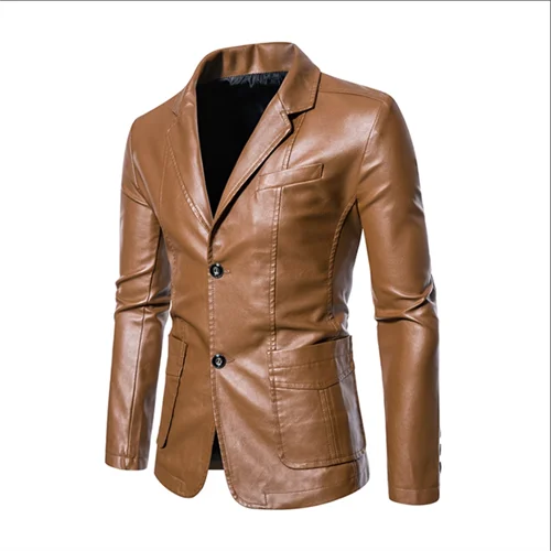 Mens Casual Leather Jacket - 2024 Fashion Slim Fit Coat 5XL BlackKahki - ZOOMNSTORE