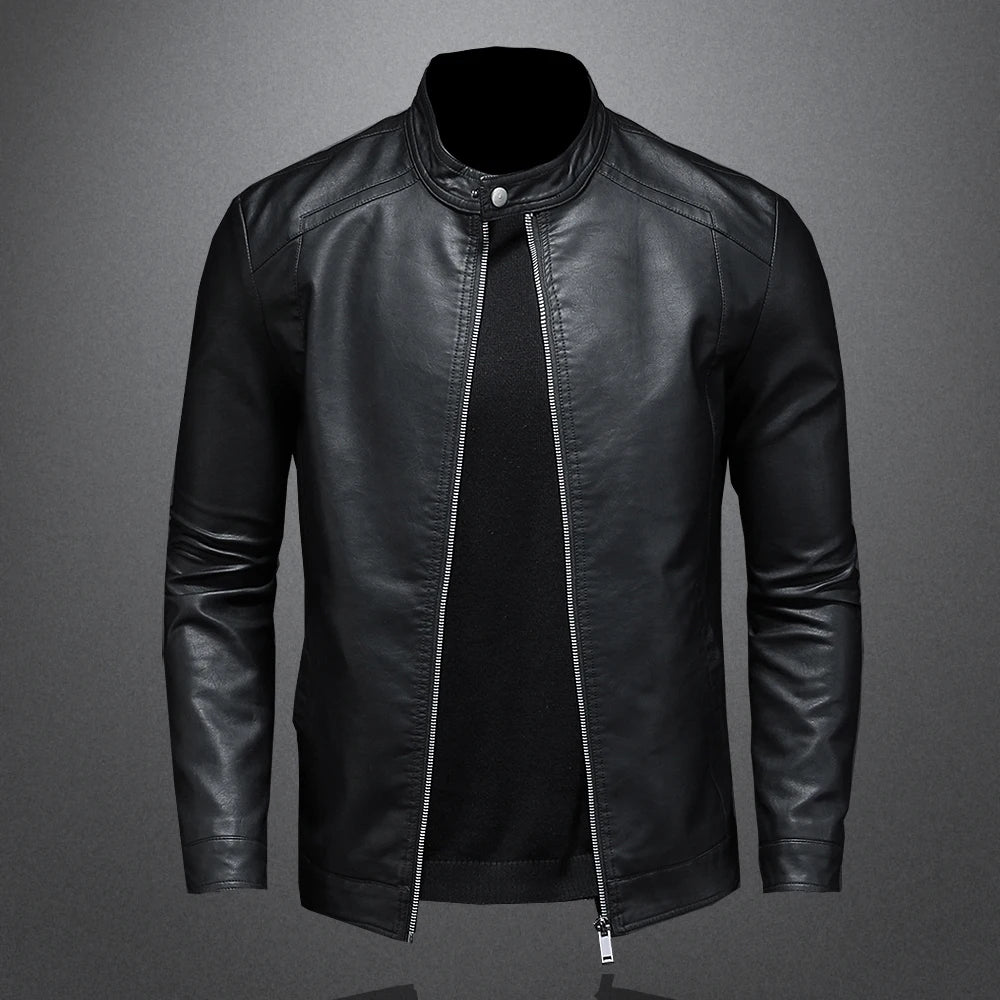 Mens Slim Fit PU Leather Motorcycle Jacket - Spring Autumn Casual Biker Coat - ZOOMNSTORE