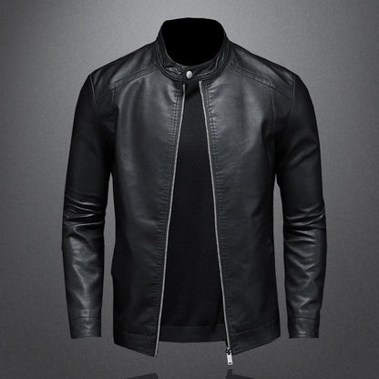 Mens Slim Fit PU Leather Motorcycle Jacket - Spring Autumn Casual Biker Coat - ZOOMNSTORE