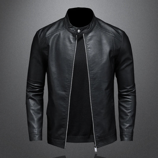 Mens Slim Fit PU Leather Motorcycle Jacket - Spring Autumn Casual Biker Coat - ZOOMNSTORE