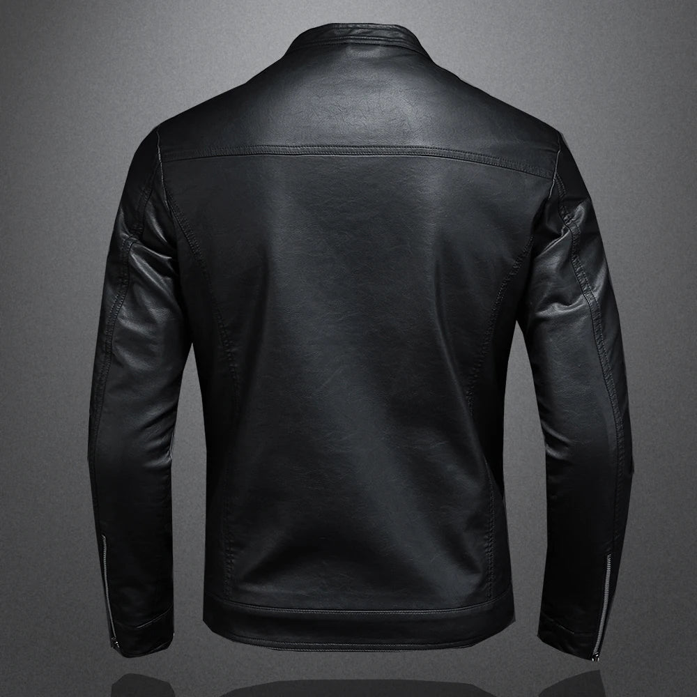Mens Slim Fit PU Leather Motorcycle Jacket - Spring Autumn Casual Biker Coat - ZOOMNSTORE