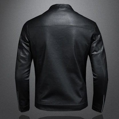 Mens Slim Fit PU Leather Motorcycle Jacket - Spring Autumn Casual Biker Coat - ZOOMNSTORE