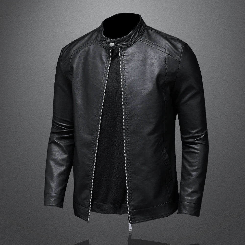 Mens Slim Fit PU Leather Motorcycle Jacket - Spring Autumn Casual Biker Coat - ZOOMNSTORE