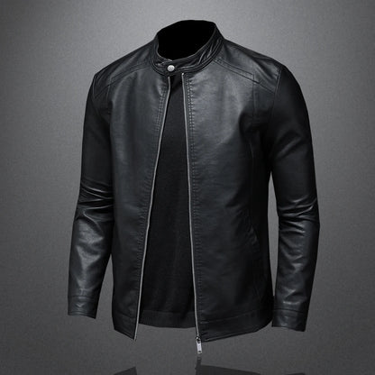 Mens Slim Fit PU Leather Motorcycle Jacket - Spring Autumn Casual Biker Coat - ZOOMNSTORE