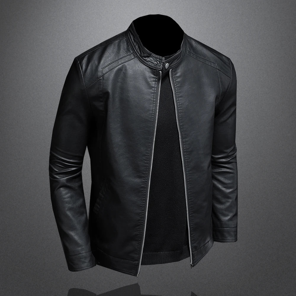 Mens Slim Fit PU Leather Motorcycle Jacket - Spring Autumn Casual Biker Coat - ZOOMNSTORE