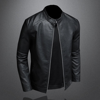 Mens Slim Fit PU Leather Motorcycle Jacket - Spring Autumn Casual Biker Coat - ZOOMNSTORE